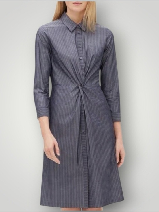 Lafayette 148 New York Dresses & Skirts - Lafayette 148 Classic Gray Pinstripe Twist-Front Shirt Dress